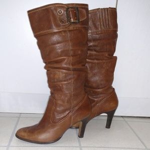 Brown leather calf high 2.5 in heel boots